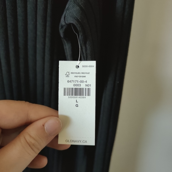 NWT Old Navy Black Long Sleeve Midi Dress Size Large Stretch Ribbed Knit Minimal - Picture 9 of 12